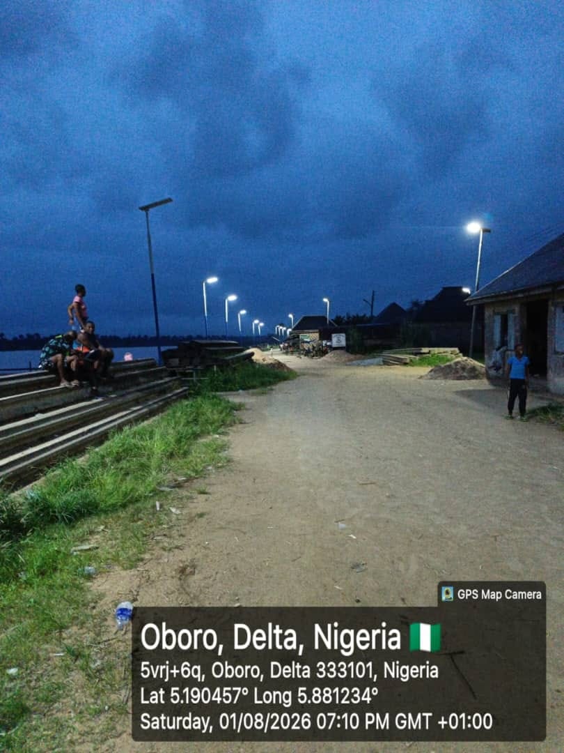 Solar street lighting at night